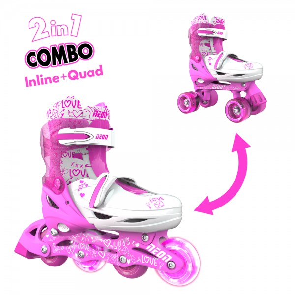 ΠΑΤΙΝΙΑ ROLLER ΠΑΙΔΙΚΑ YVOLUTION Neon Combo 2 σε 1 ΡΟΖ Αυξομειούμενα #34-37 